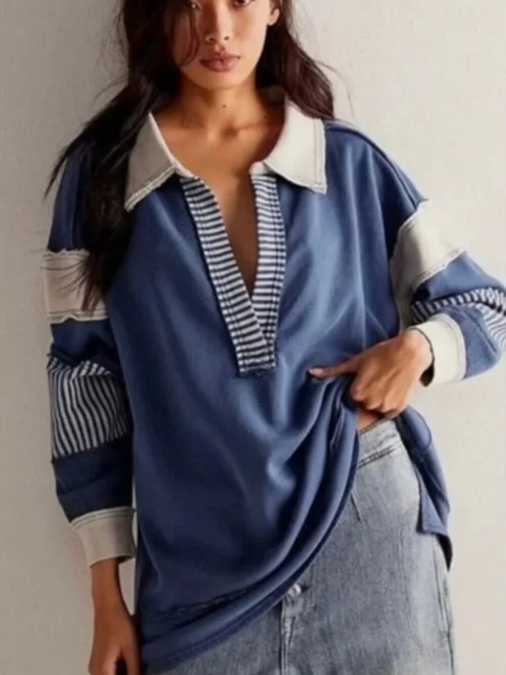 NWT Free People x We The Free Clean Prep Polo Pullover Indigo size- MEDIUM